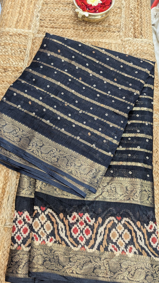 Navy Blue Semi Mysore Silk Saree