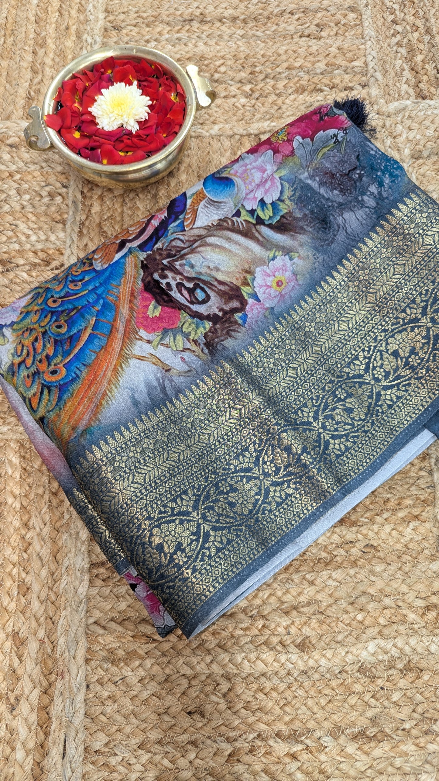 Peacock Prints Premium Semi Crepe Silk Saree
