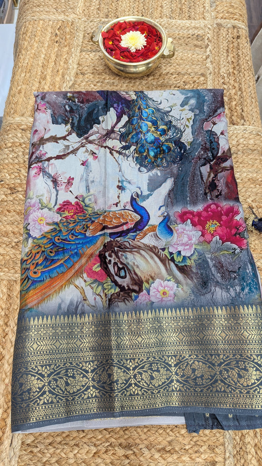 Peacock Prints Premium Semi Crepe Silk Saree