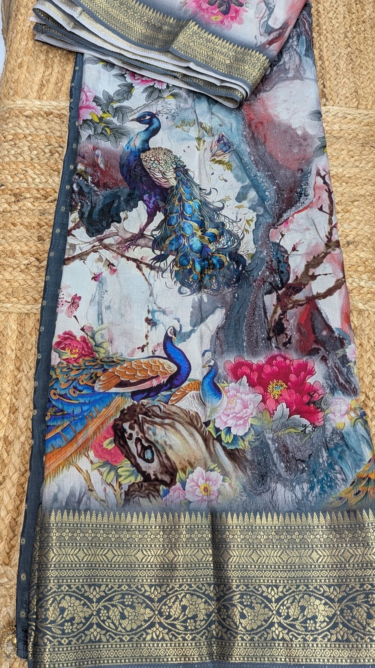 Peacock Prints Premium Semi Crepe Silk Saree