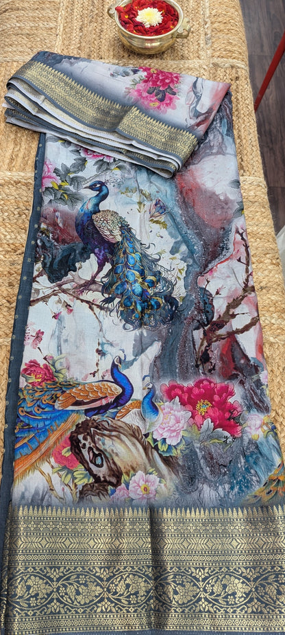 Peacock Prints Premium Semi Crepe Silk Saree