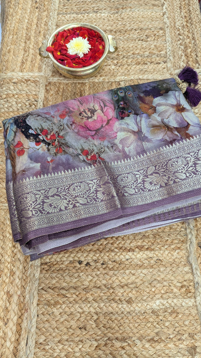 Peacock Prints Premium Semi Crepe Silk Saree