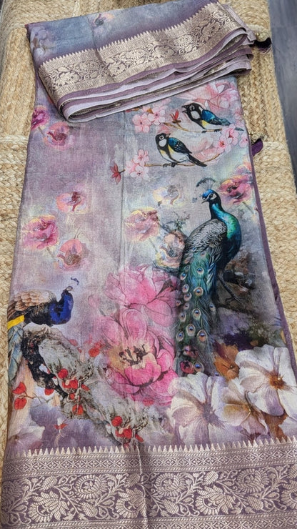 Peacock Prints Premium Semi Crepe Silk Saree