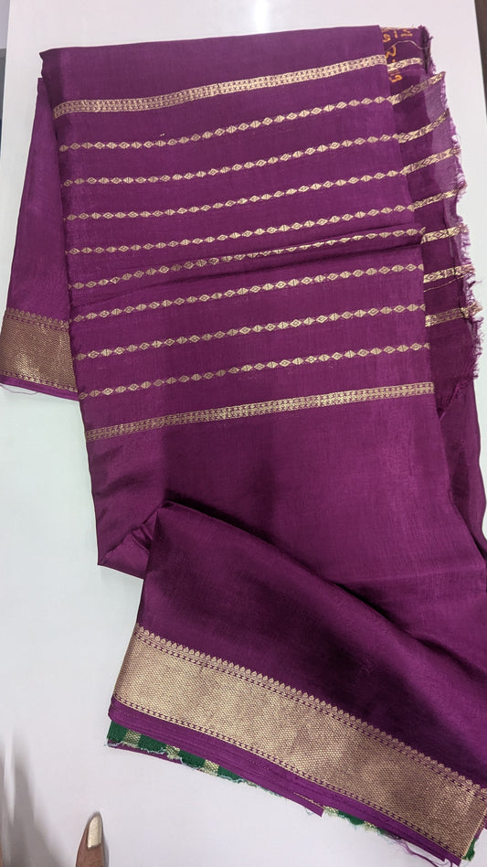 Wine color Semi Crepe Silk Saree with Center Zari Lines and Border