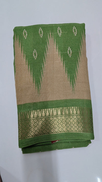 Green Color Temple Border Cotton Saree