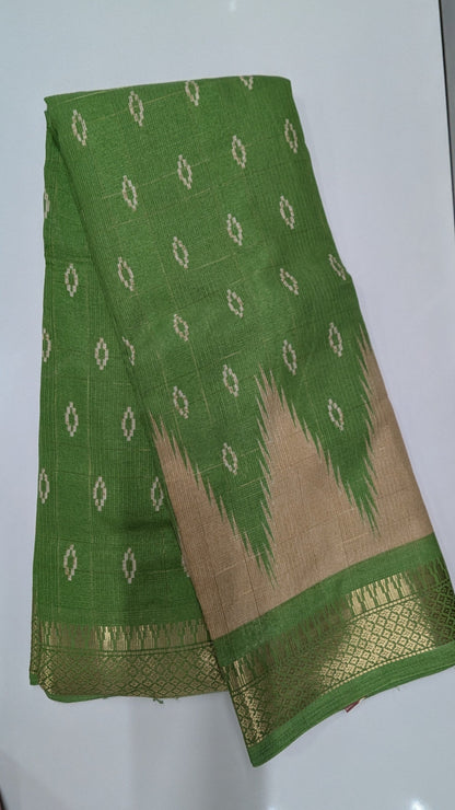 Green Color Temple Border Cotton Saree