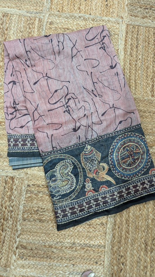 Pink Soft Cotton Saree with Kantha Work