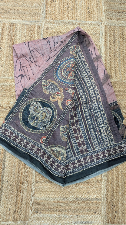 Pink Soft Cotton Saree with Kantha Work