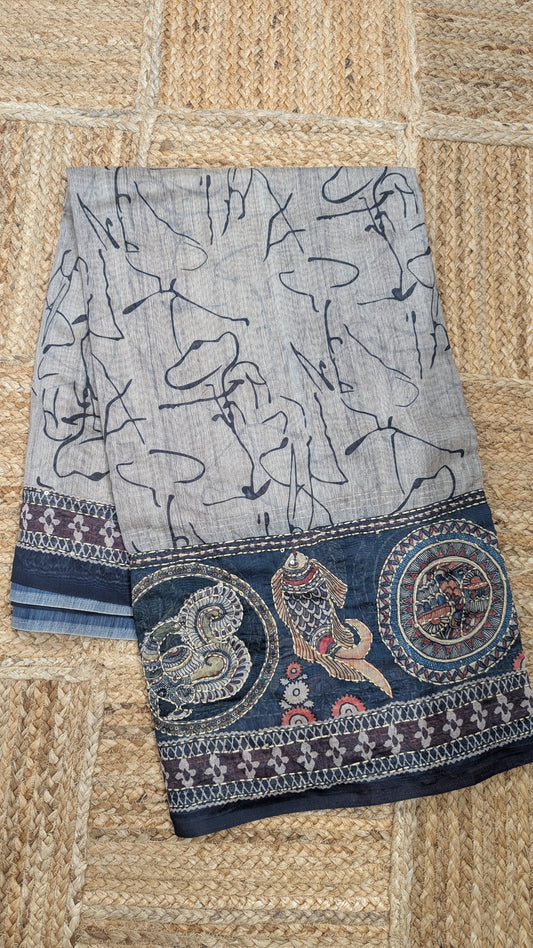 Beige Soft Cotton Saree with Kantha Work