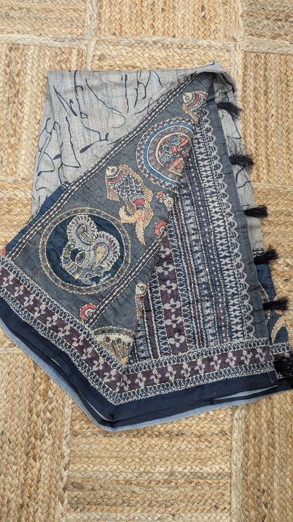 Beige Soft Cotton Saree with Kantha Work