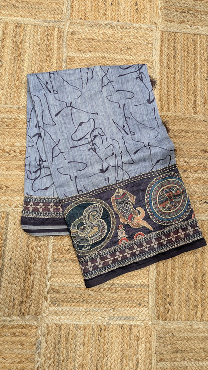 Lavendar Soft Cotton Saree with Kantha Work