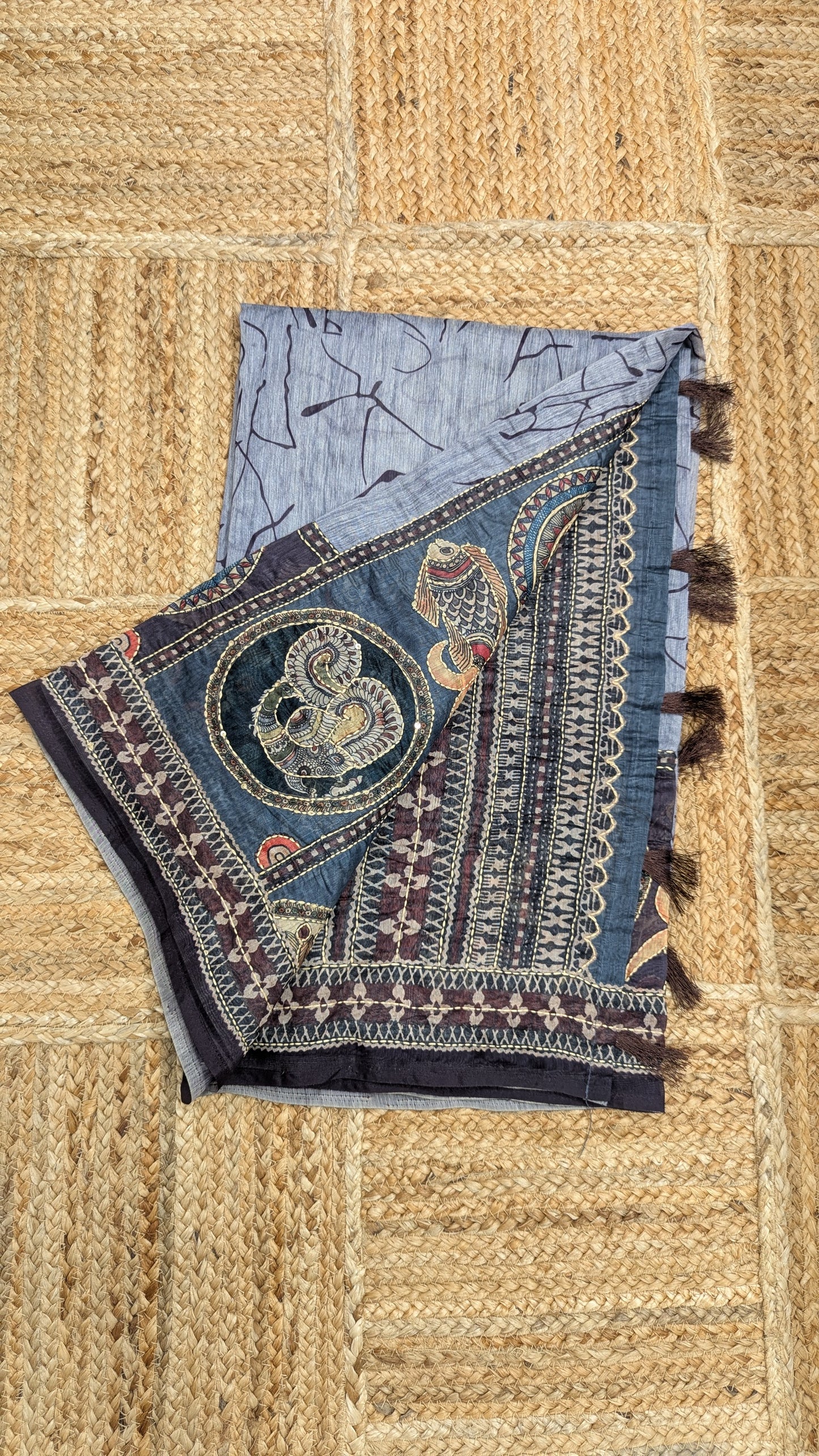 Lavendar Soft Cotton Saree with Kantha Work