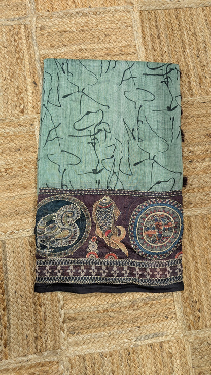 Green Soft Cotton Saree with Kantha Work