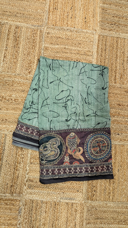 Green Soft Cotton Saree with Kantha Work