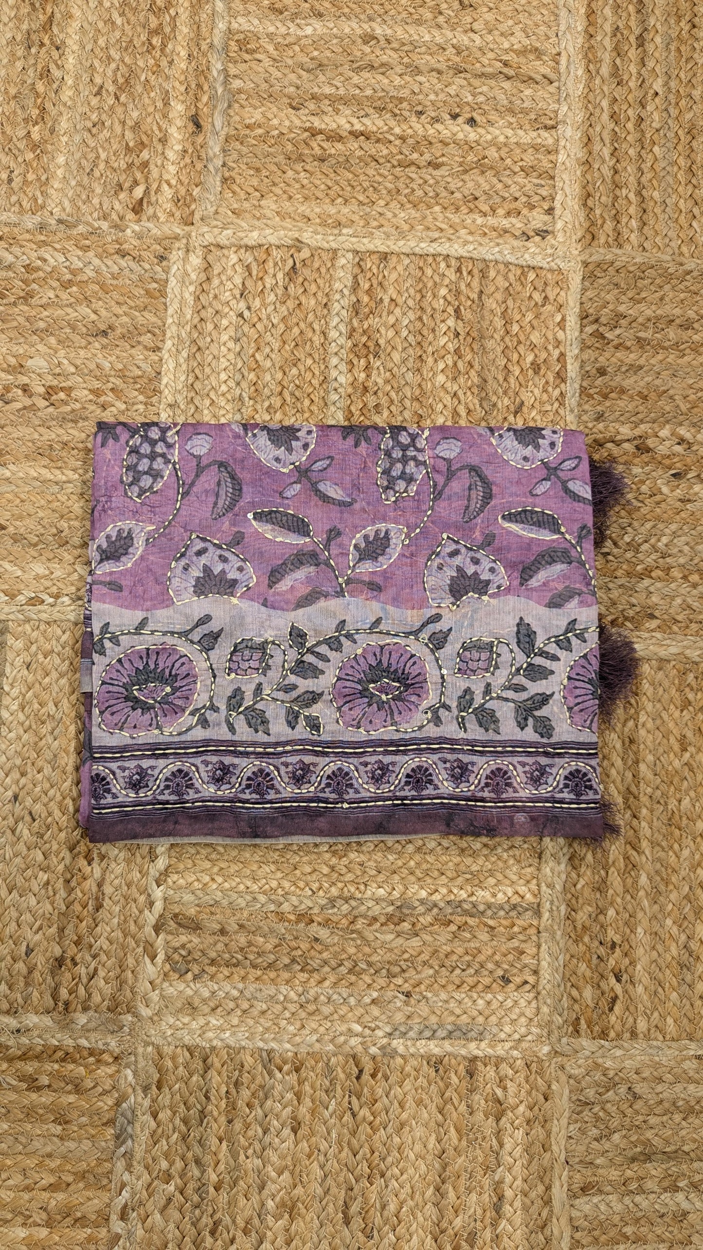 Lavendar Soft Cotton Saree with Kantha Work