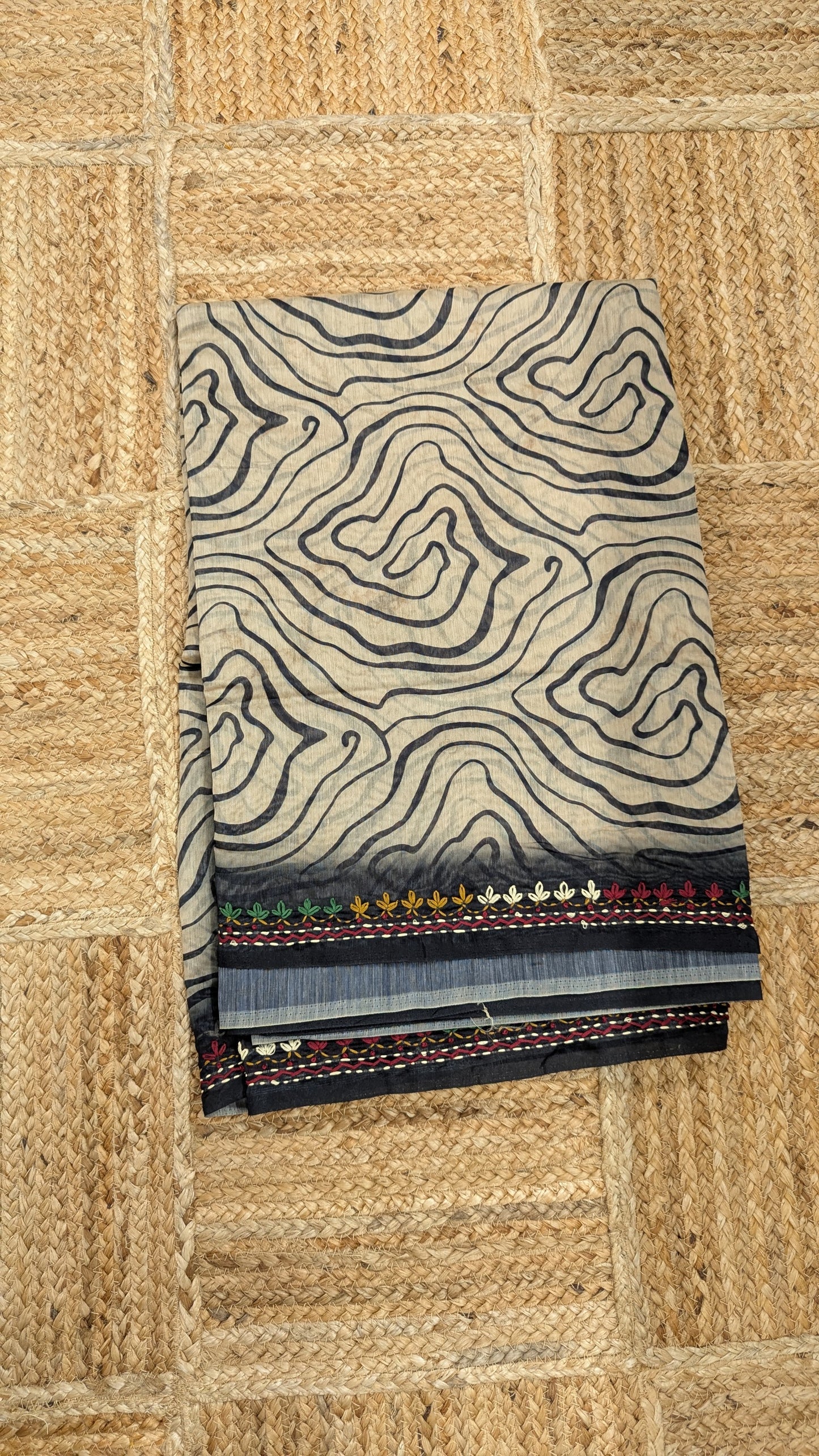 Beige Soft Cotton Saree with Kantha Work