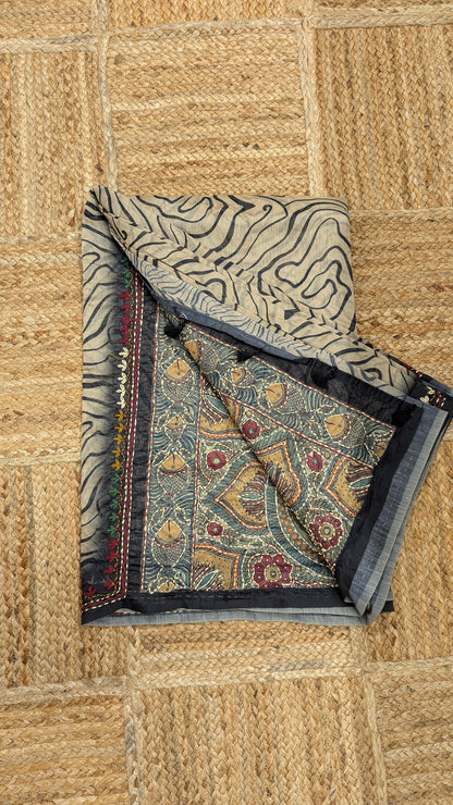 Beige Soft Cotton Saree with Kantha Work