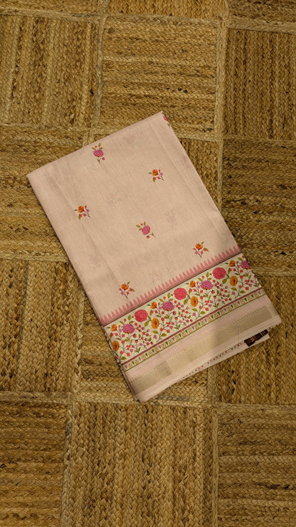 Peach color Tussar Silk Saree