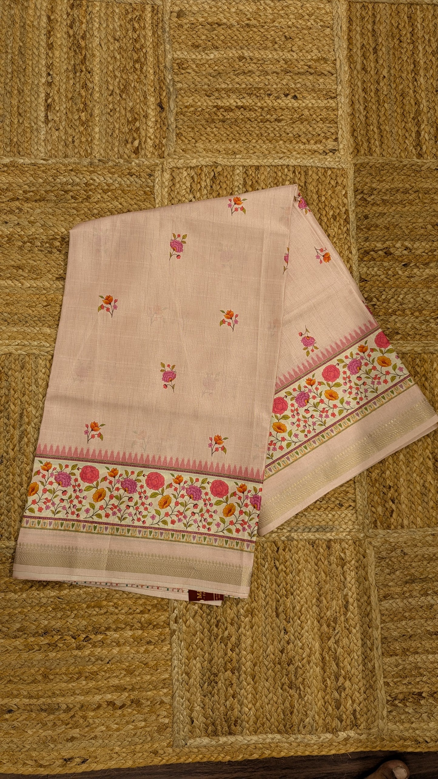 Peach color Tussar Silk Saree