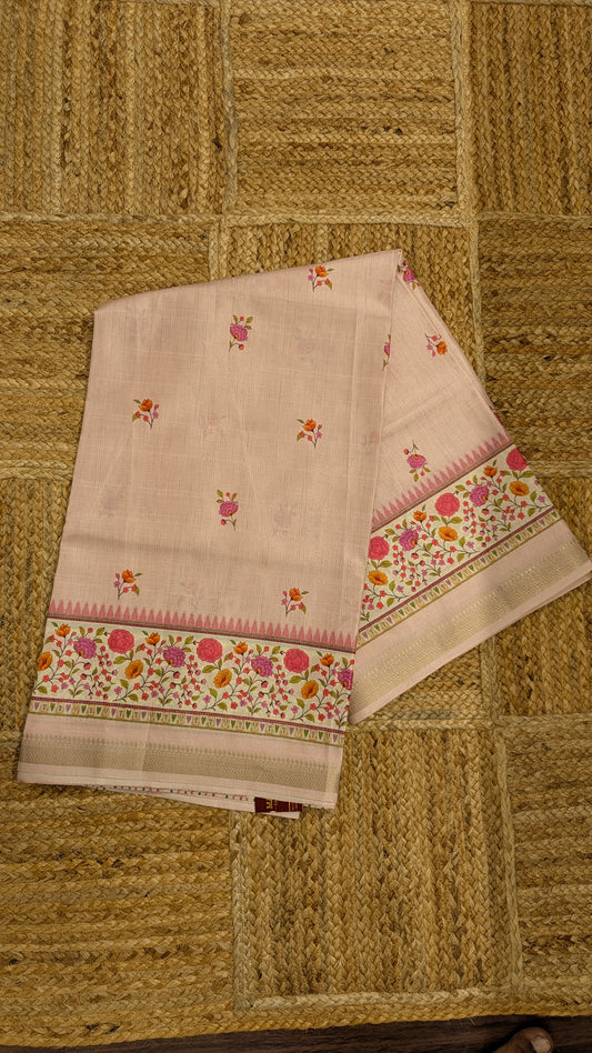 Peach color Tussar Silk Saree