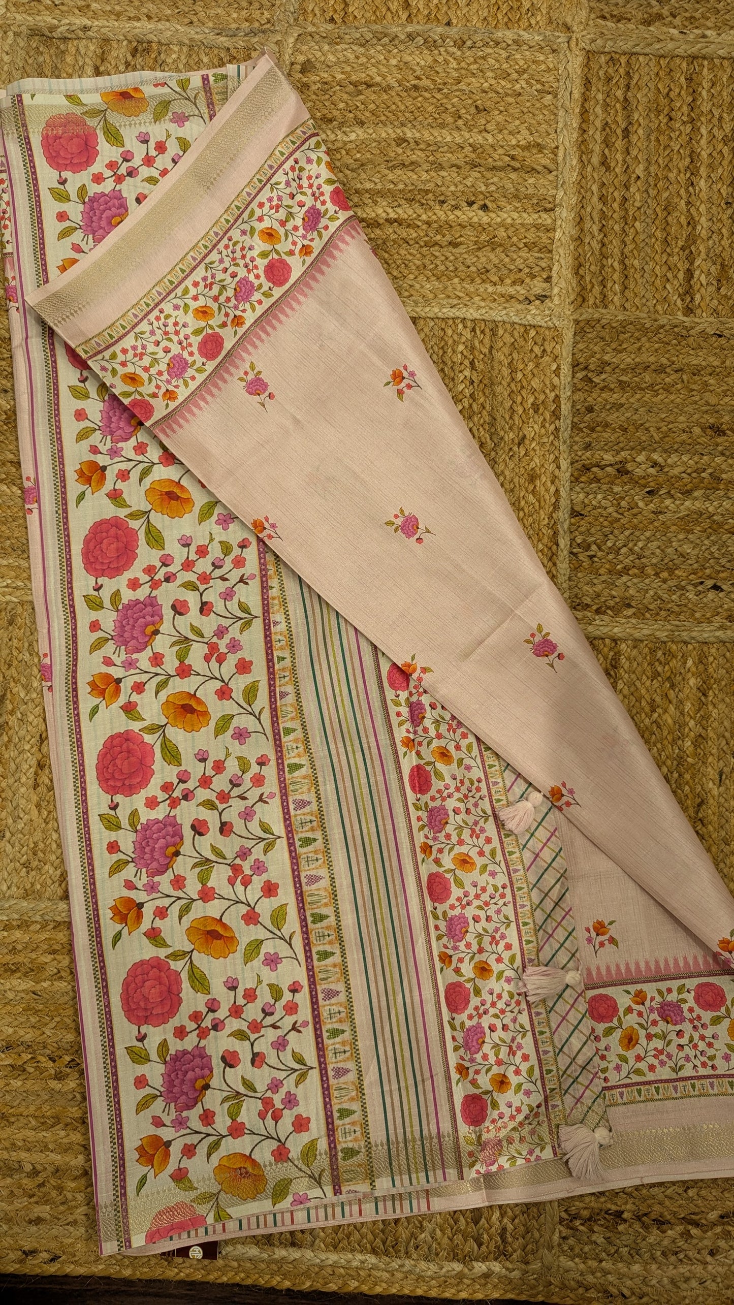 Peach color Tussar Silk Saree