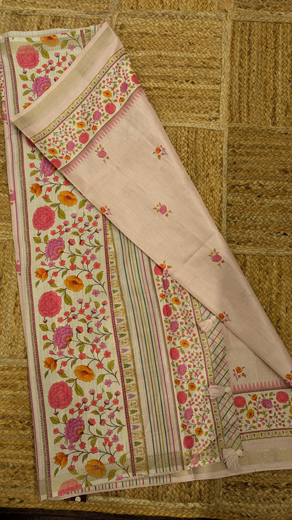 Peach color Tussar Silk Saree