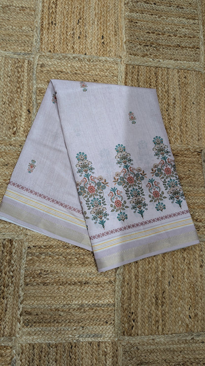 Cream color Tussar Silk Saree