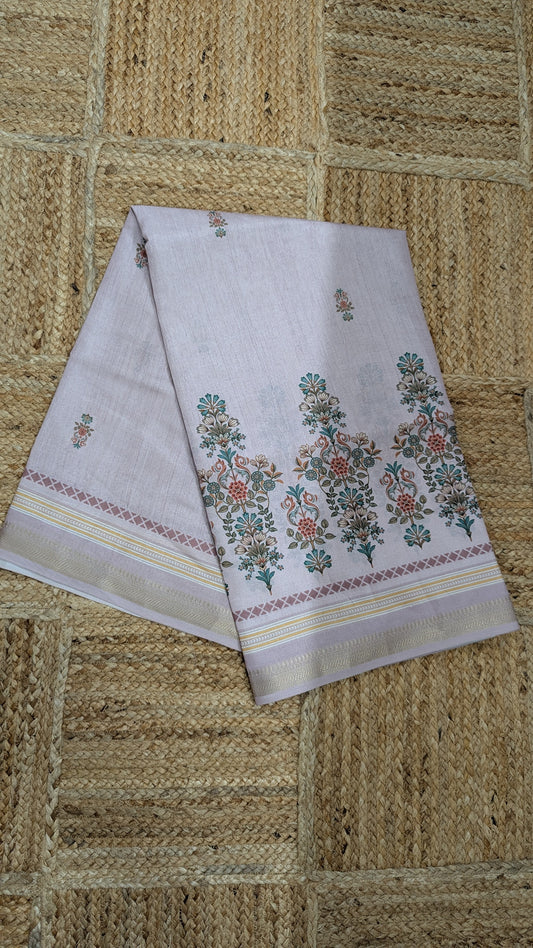 Cream color Tussar Silk Saree