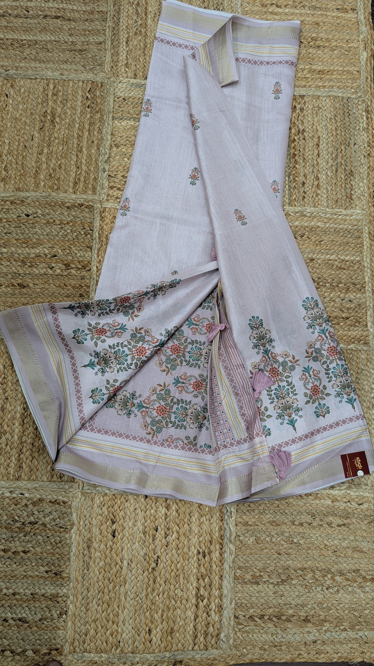 Cream color Tussar Silk Saree