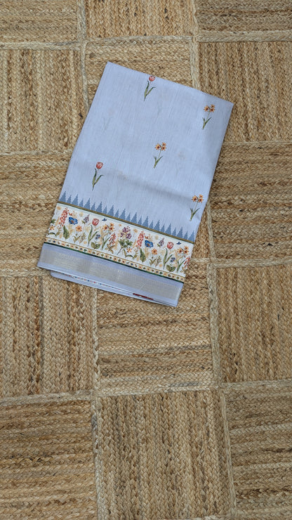 Grey color Tussar Silk Saree