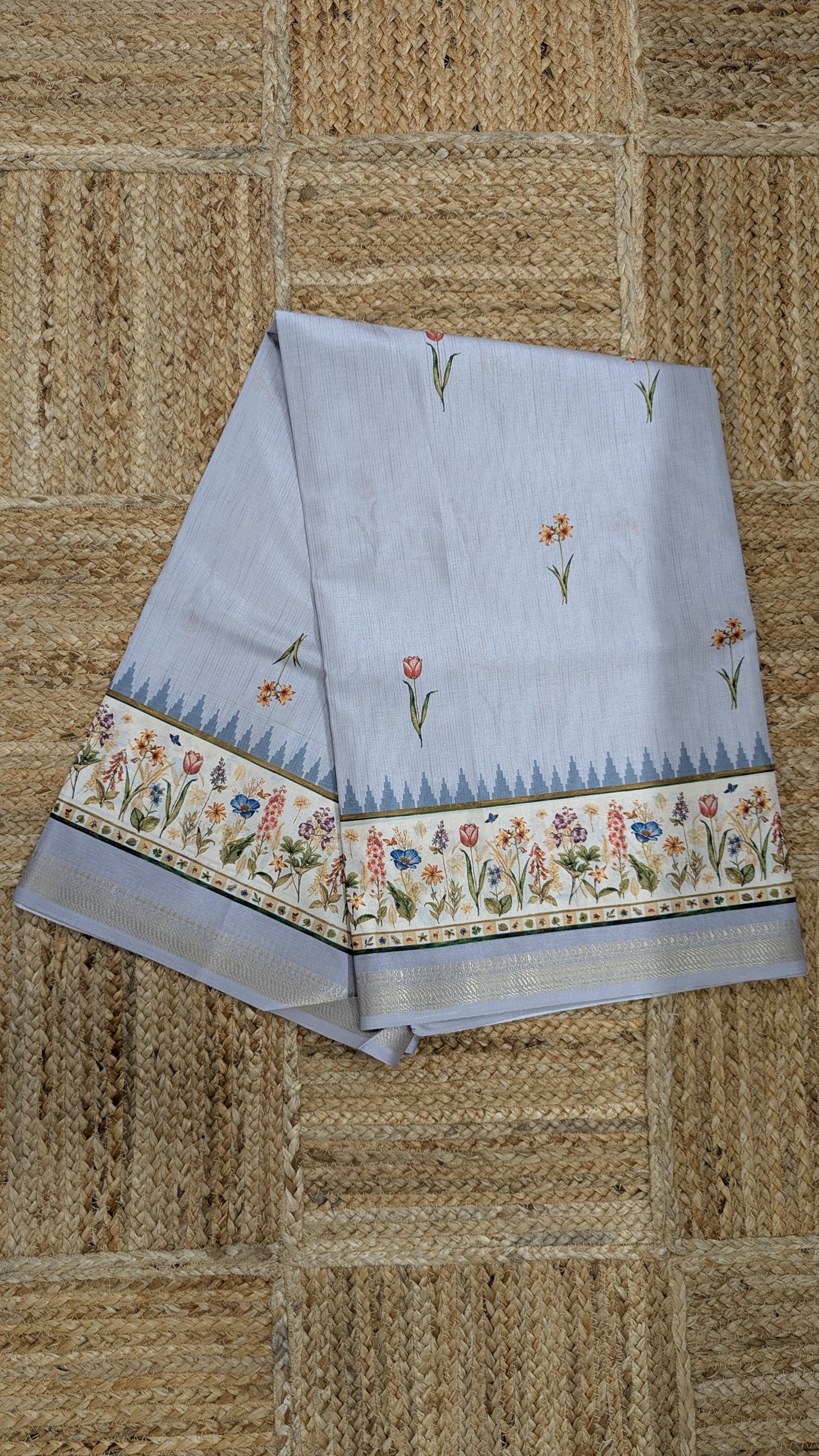Grey color Tussar Silk Saree