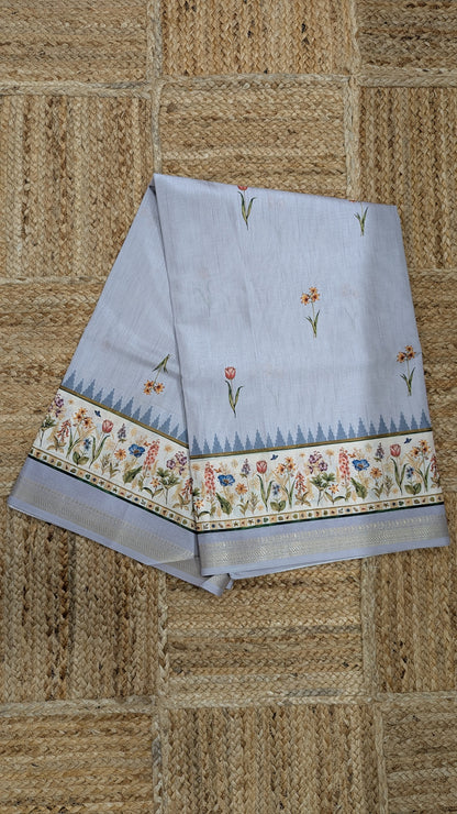 Grey color Tussar Silk Saree
