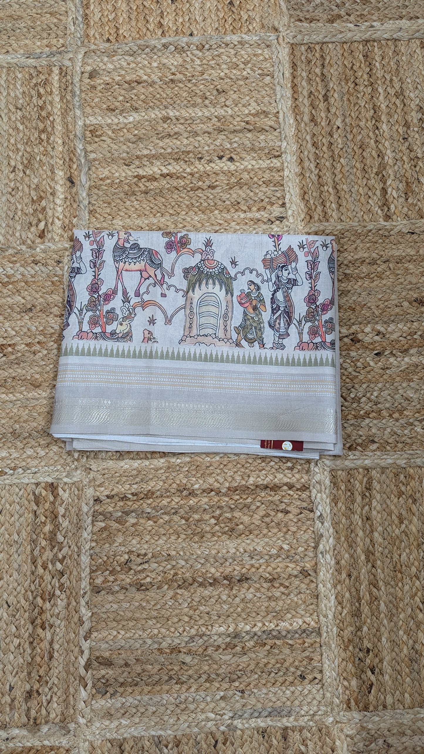 Cream color Tussar Silk Saree