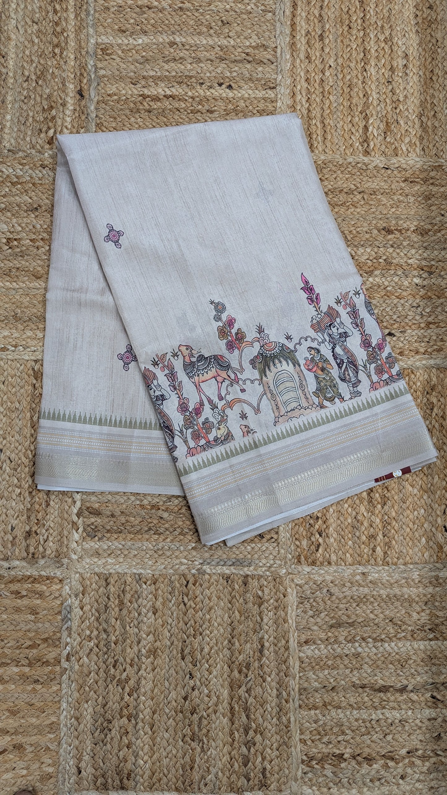 Cream color Tussar Silk Saree