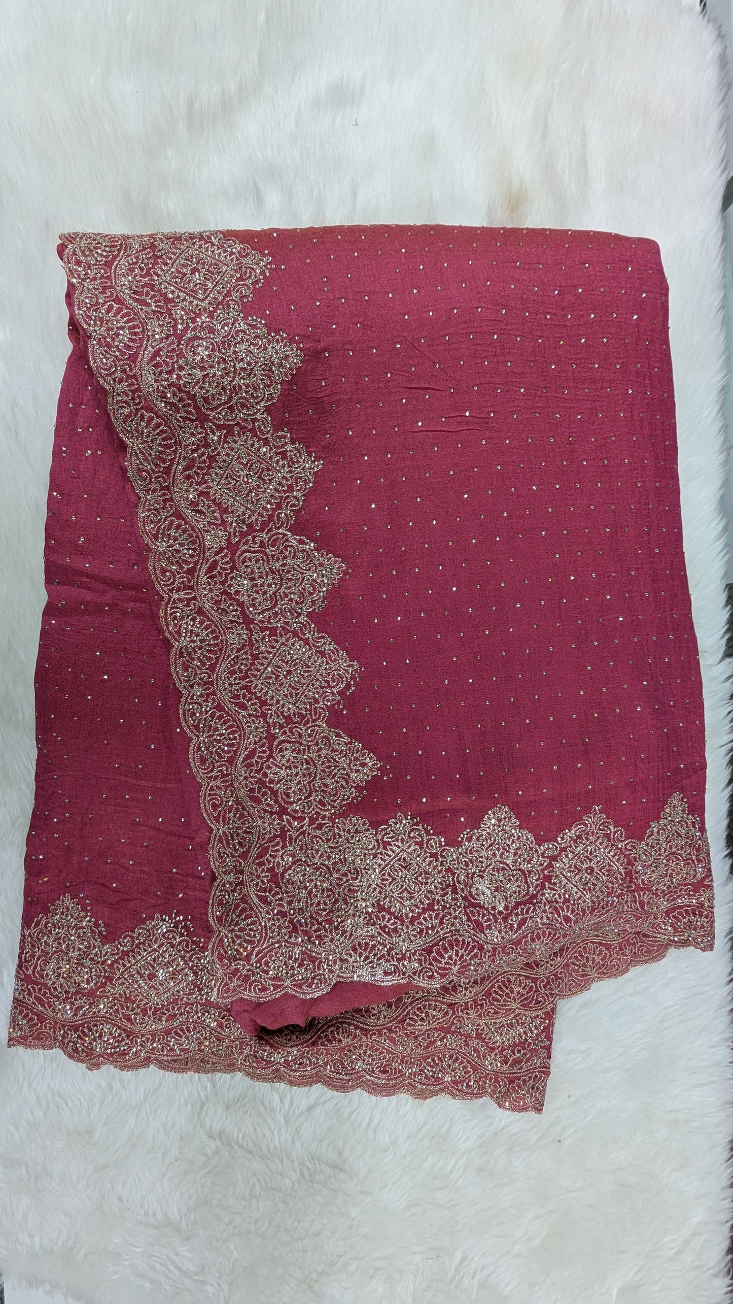 Pink Golden Work border Saree