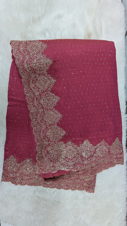 Pink Golden Work border Saree