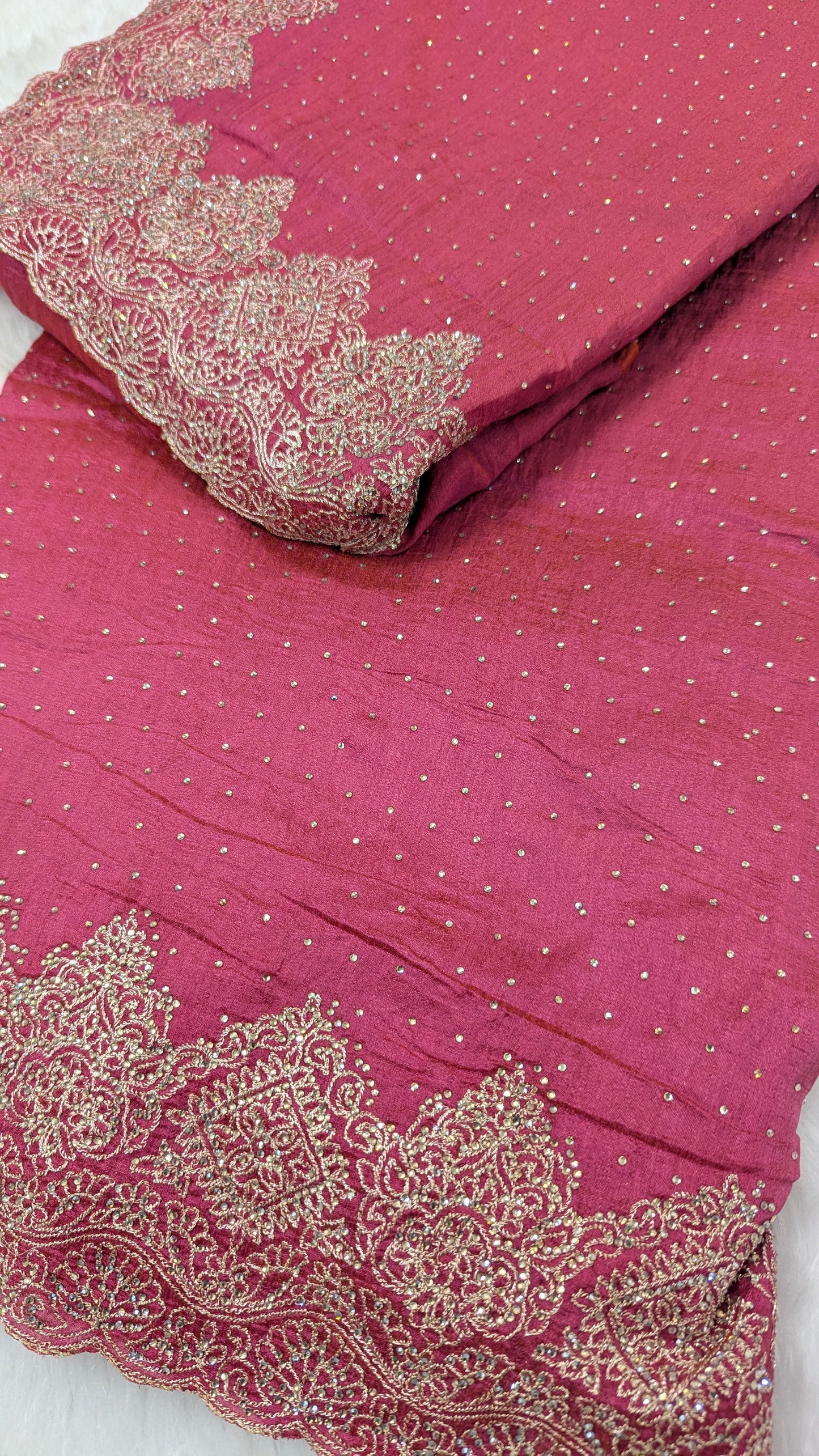 Pink Golden Work border Saree