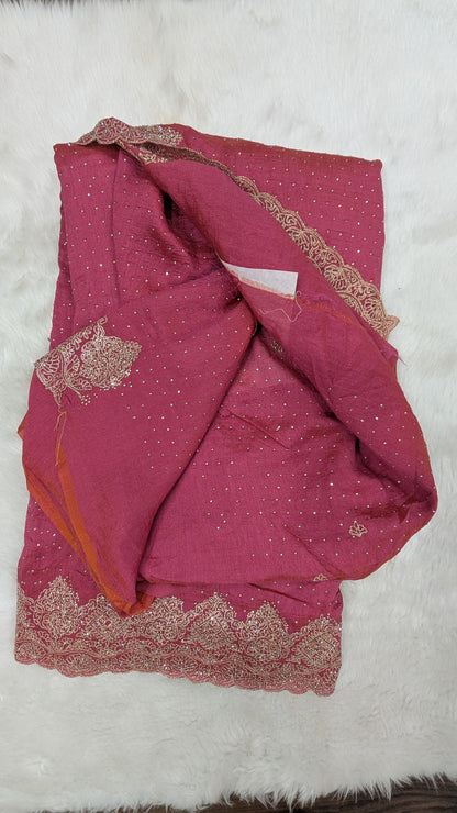 Pink Golden Work border Saree