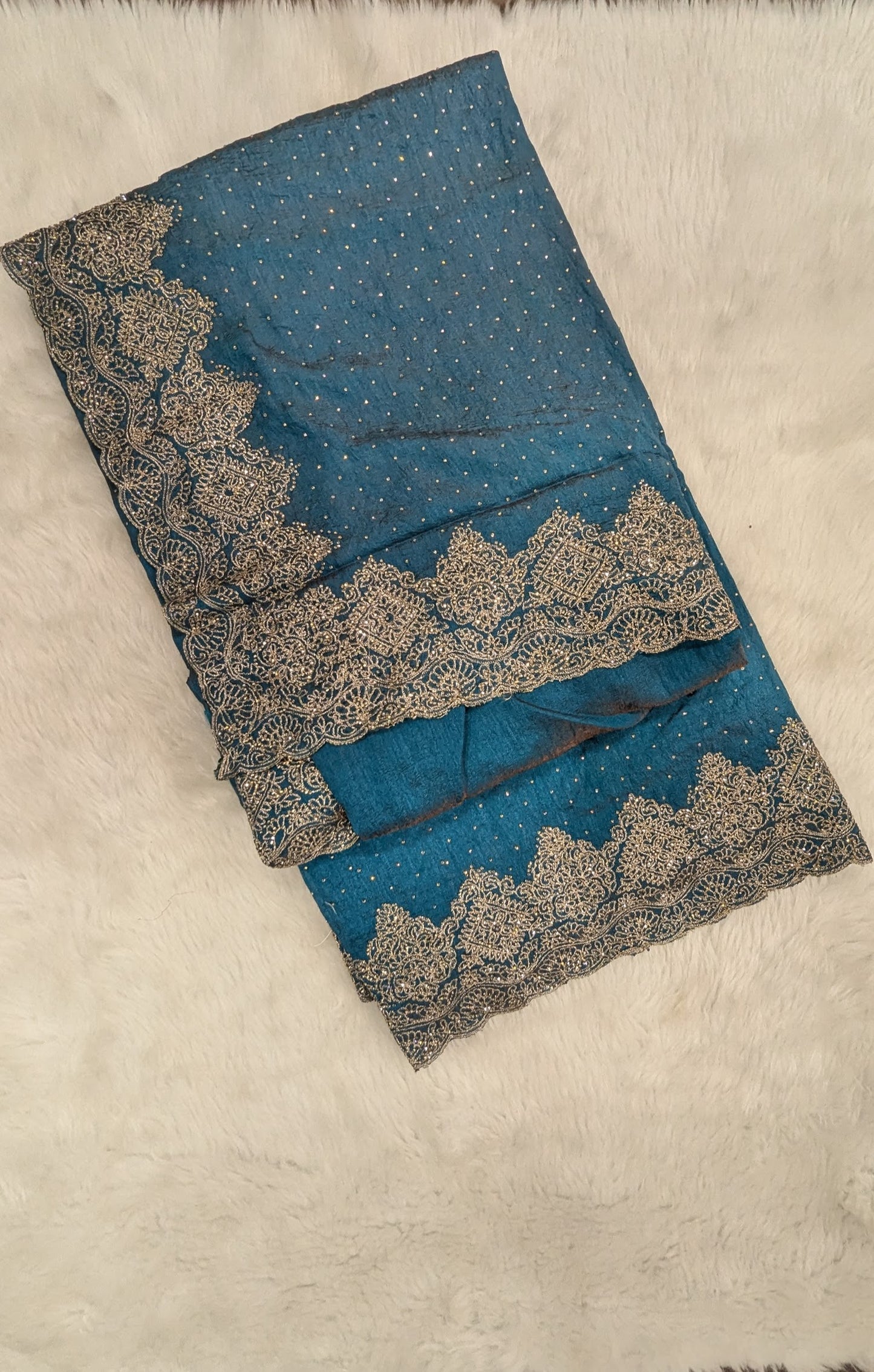 Blue Golden Zardozi Work border Saree