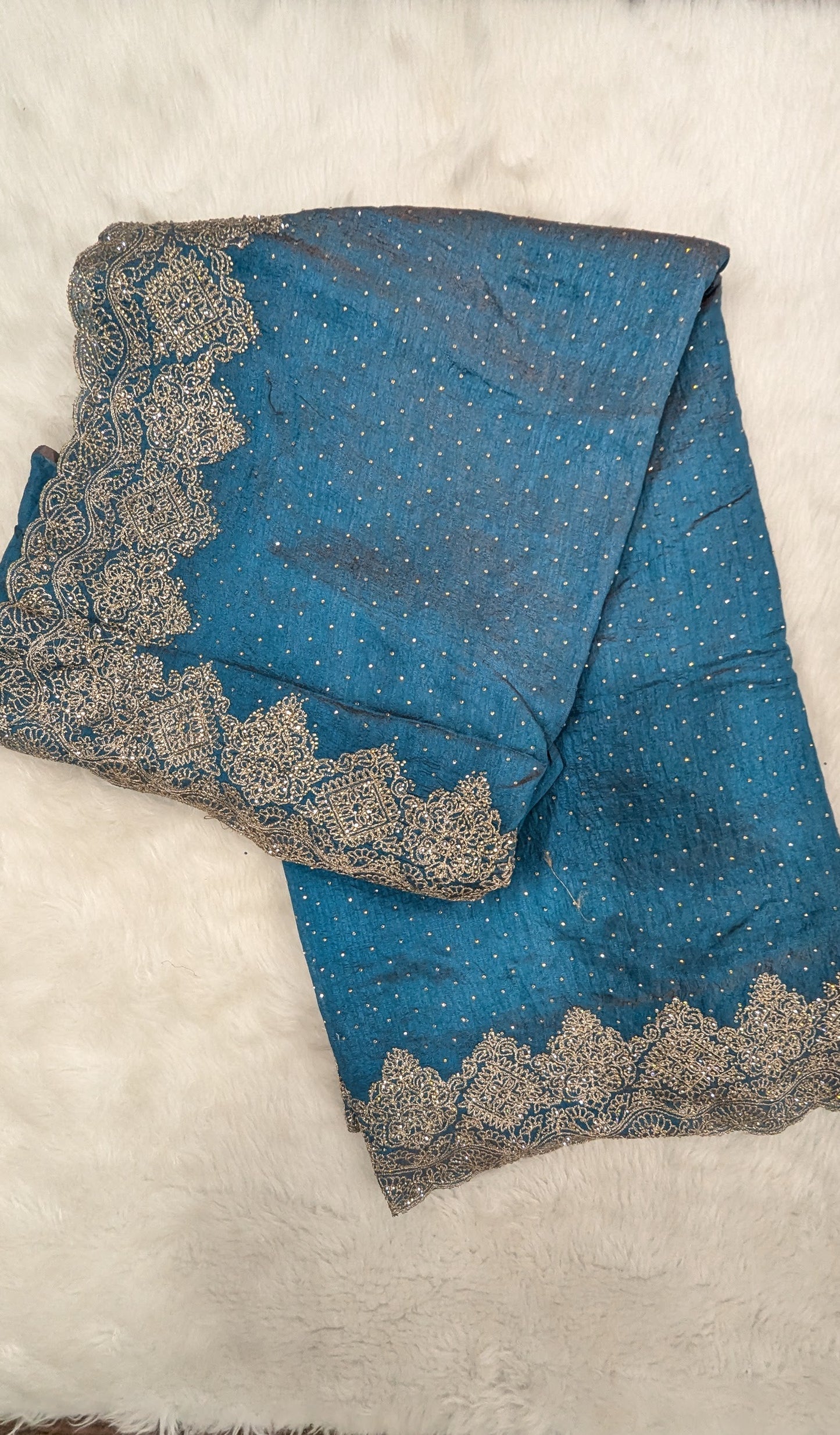 Blue Golden Zardozi Work border Saree