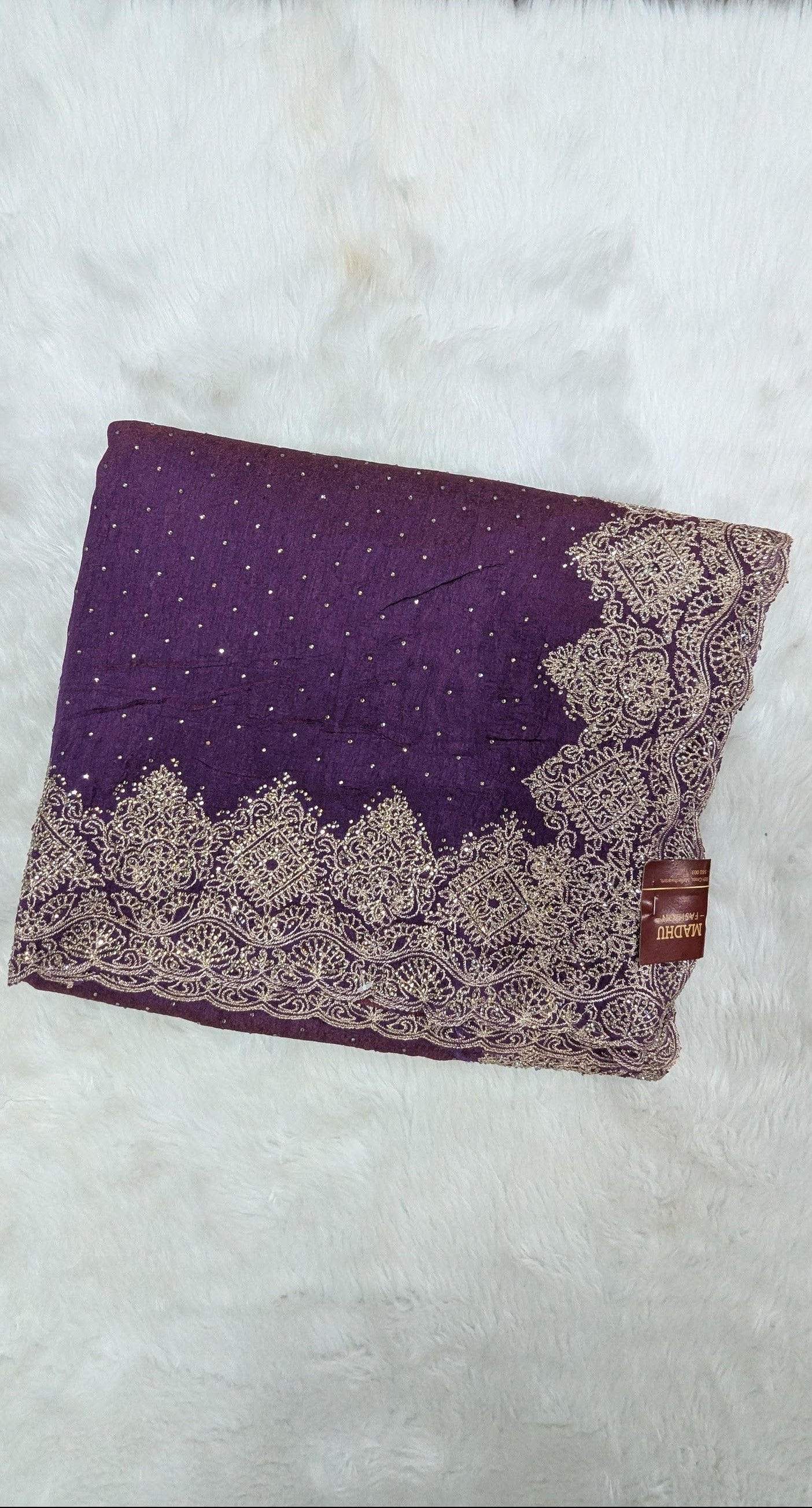 Purple Golden Zardozi Work border Saree