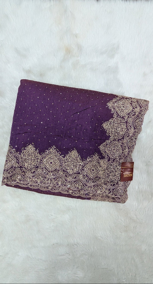 Purple Golden Zardozi Work border Saree