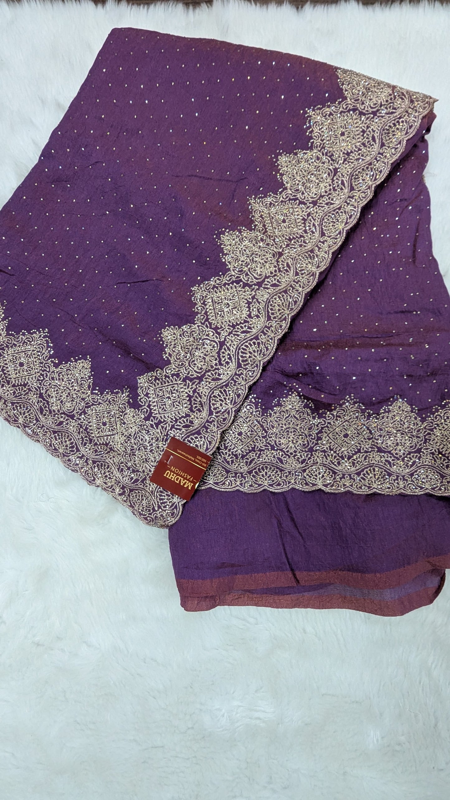 Purple Golden Zardozi Work border Saree