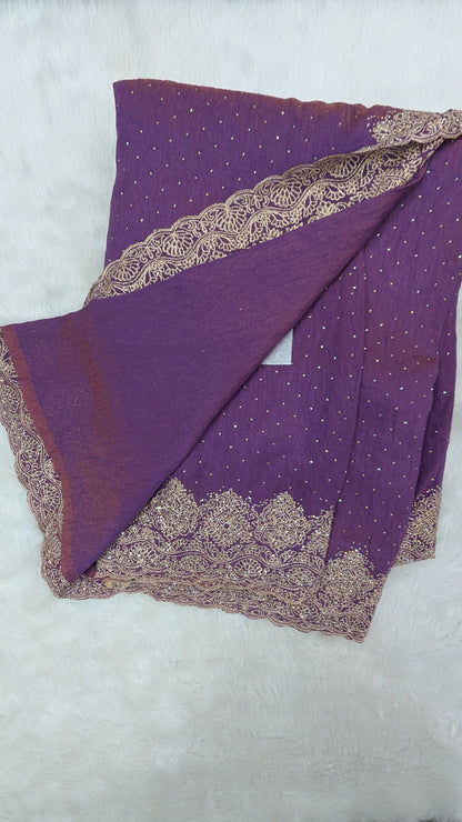 Purple Golden Zardozi Work border Saree