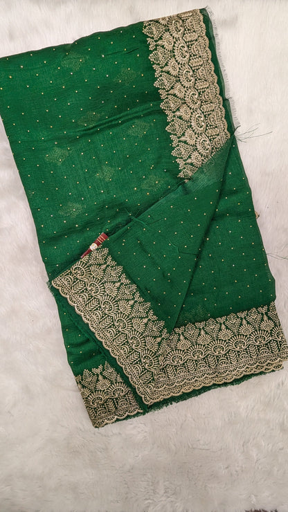 Green and Golden Zardozi Work border Saree