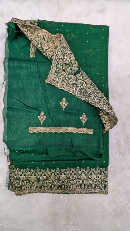 Green and Golden Zardozi Work border Saree