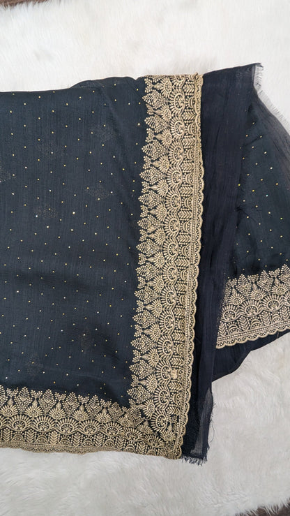 Elephant Grey and Golden Zardozi Work border Saree