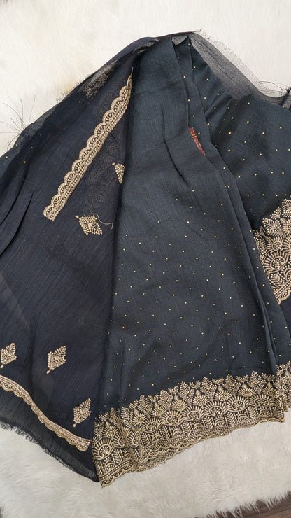 Elephant Grey and Golden Zardozi Work border Saree