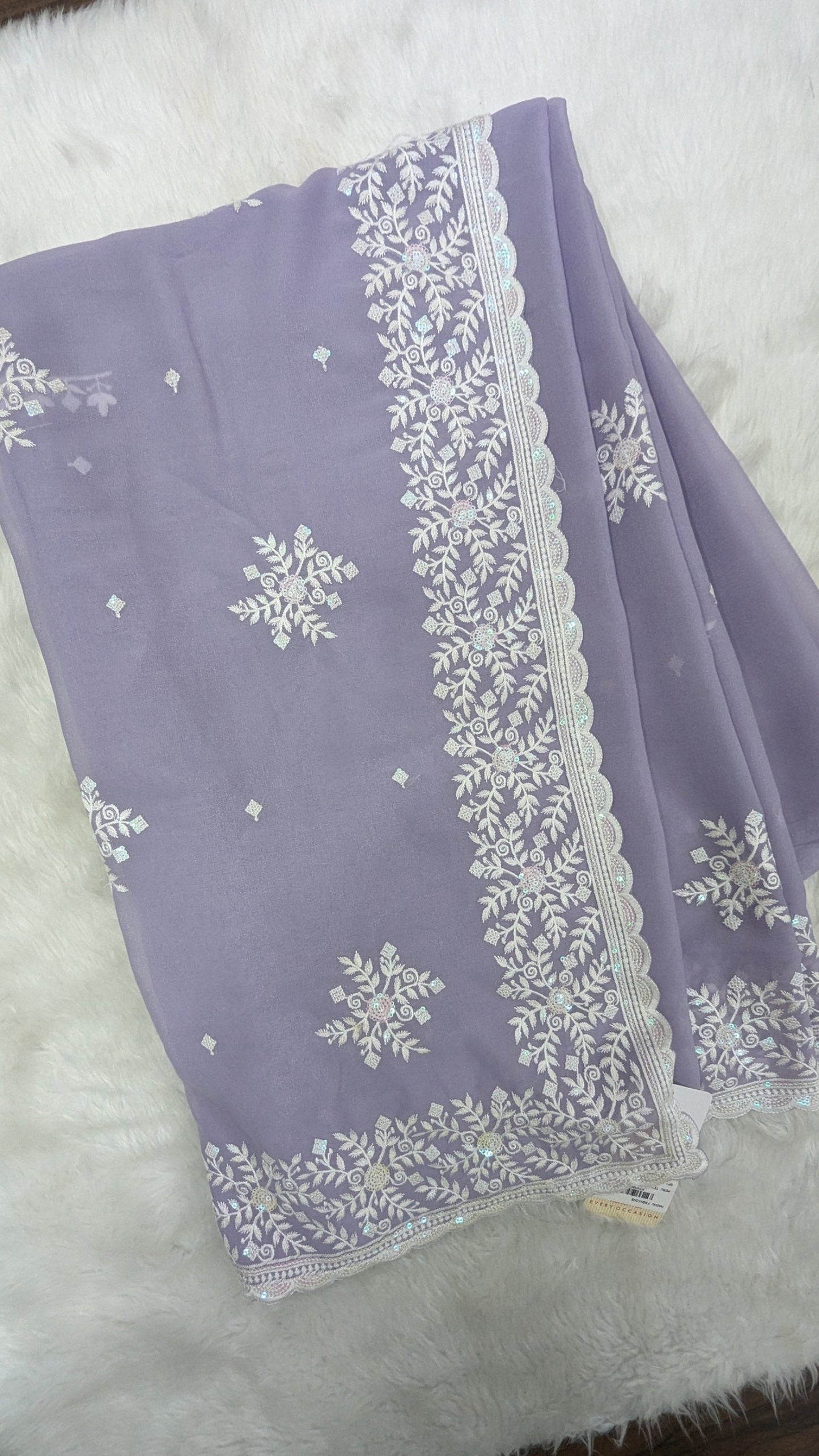Lavender with White Embroidery work Saree
