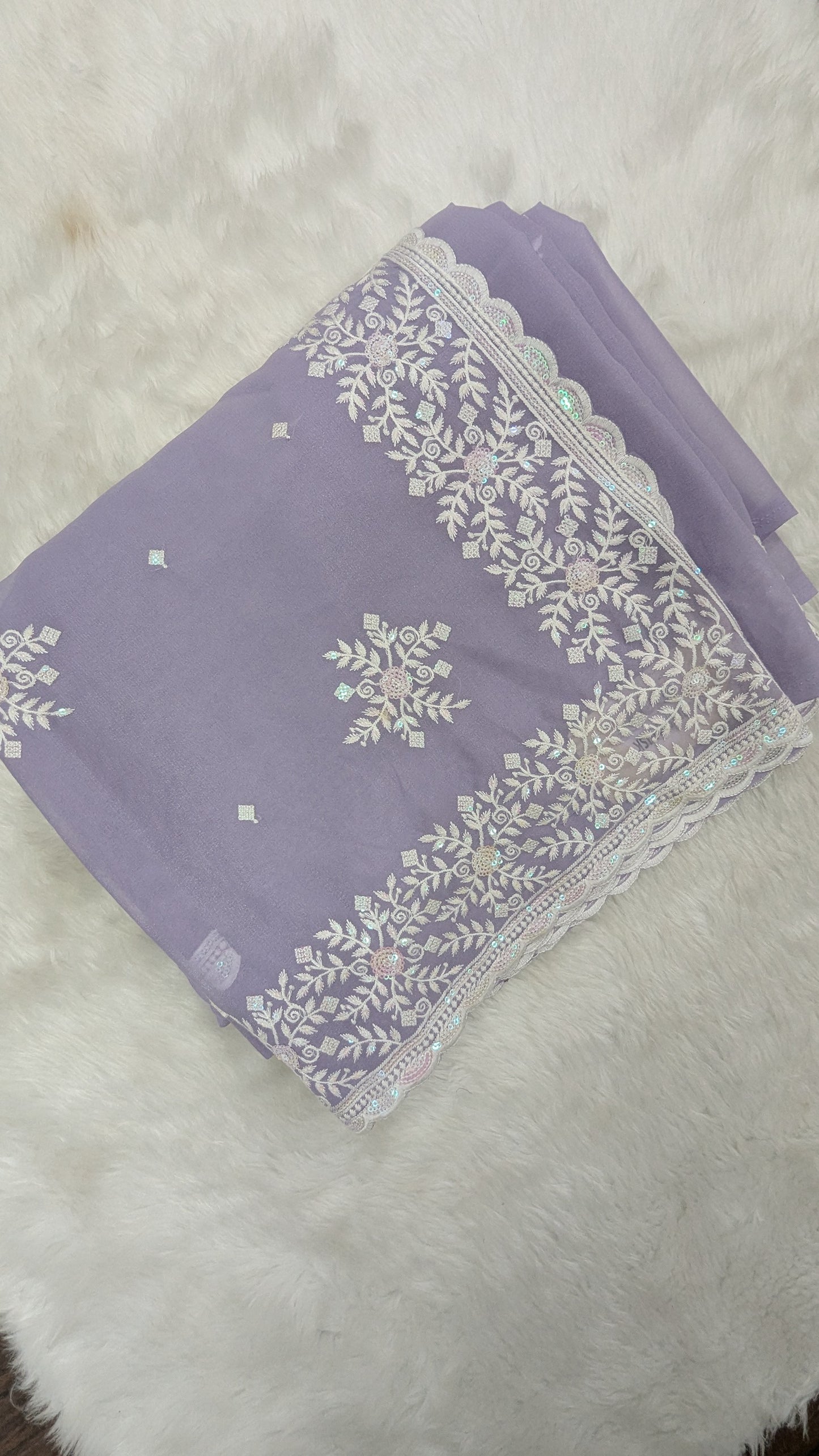 Lavender with White Embroidery work Saree